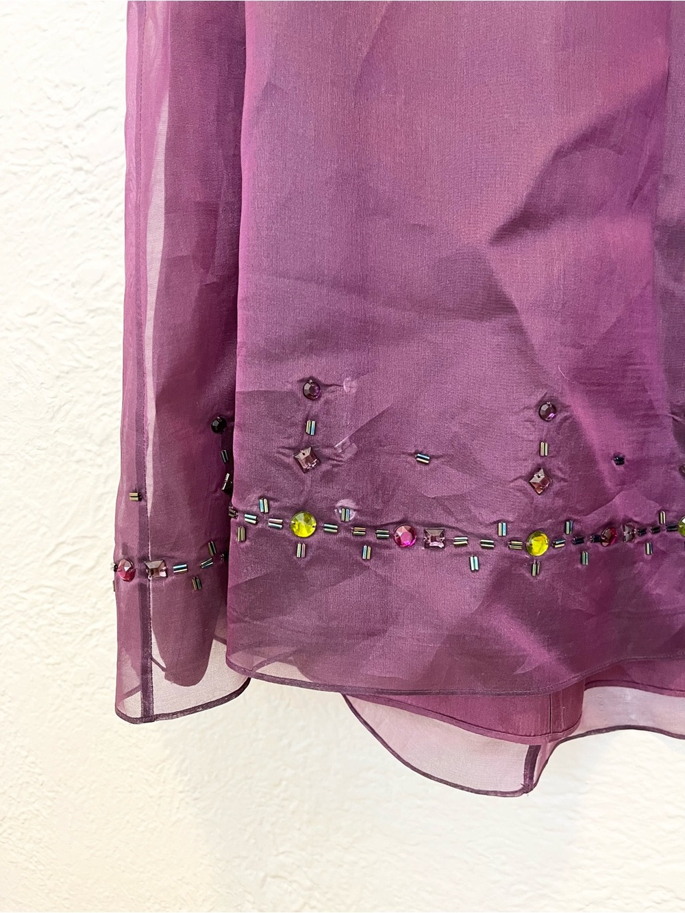Vintage Ann Taylor Silk Beaded Maxi Skirt Purple Whimsigoth 90s Y2K 4 - Picture 6 of 10
